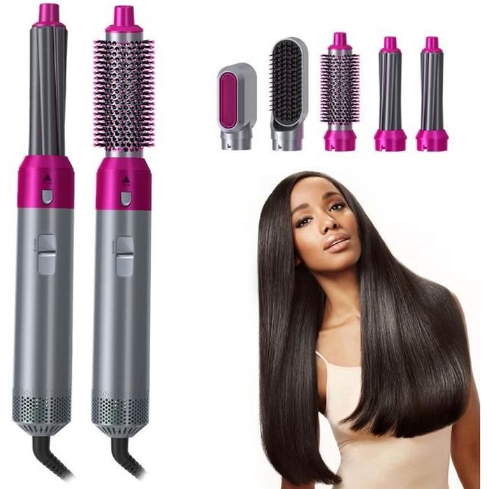Sèche-cheveux Multifonction 5 En 1 - Lisseur, Fer à Friser, Brosse - 3 Vitesses 1250W