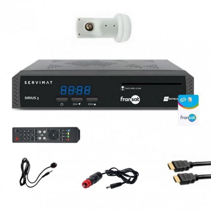 Pack SERVIMAT Récepteur TV Satellite HD + carte Fransat + Câble HDMI + Câble 12V + Déport IR + LNB Single