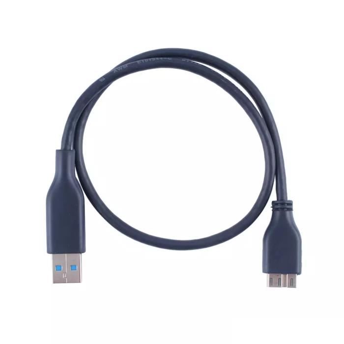 Câble USB 3.0 A Vers Micro B - 2 Mètres, Noir, Pour Disque Dur Externe HDD/SSD