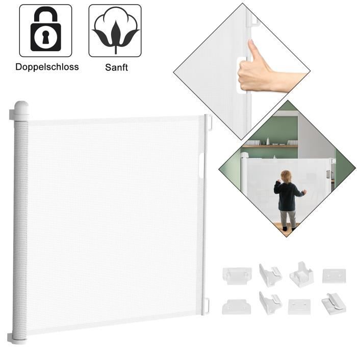 Comparer les prix de Barrière de sécurité rétractable pour les bébés et les chiens 0 à 180 cm Barrière de sécurité extensible Blanc SUUSOLNY
