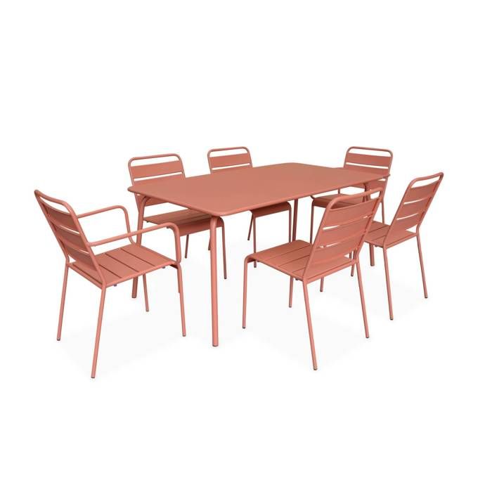 table de jardin en métal - sweeek - 160x90cm - rose - protection antirouille - angles arrondis