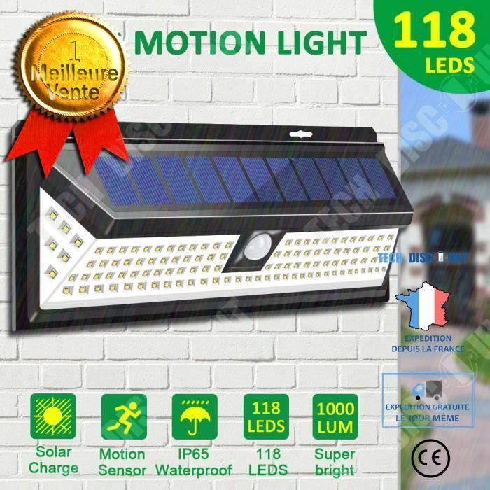 TD® Lampe Solaire Applique Murale 118 LED Avec Detecteur IP65 Étanche pour Jardin Éclairage Extérieure