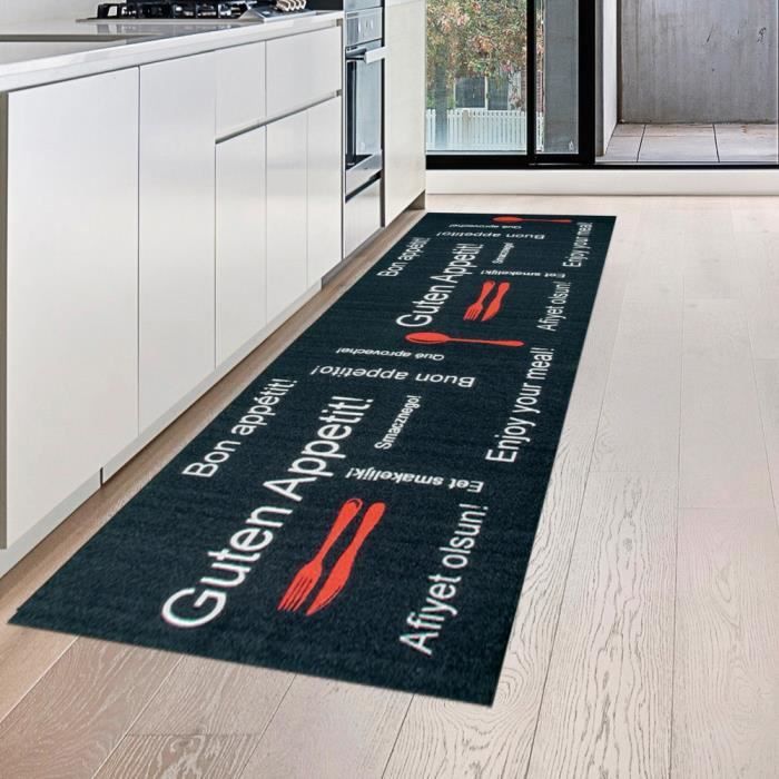 Tapis De Cuisine SUD TRADING – Noir – Motif “Bon Appétit” – Neuf