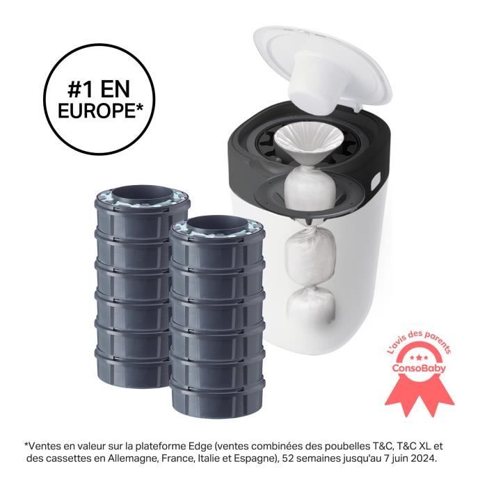 TOMMEE TIPPEE Poubelle à Couches Twist & Click, Starter Pack, Protection Anti-Odeur Et Anti-Germe Garantie, Lot de 12