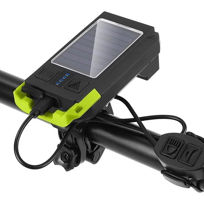 Phare Vélo Rechargeable USB-C Et Solaire - 1000 MAh, étanche, Modes Blanc/rouge, Pour VTT, Scooter, Sécurité