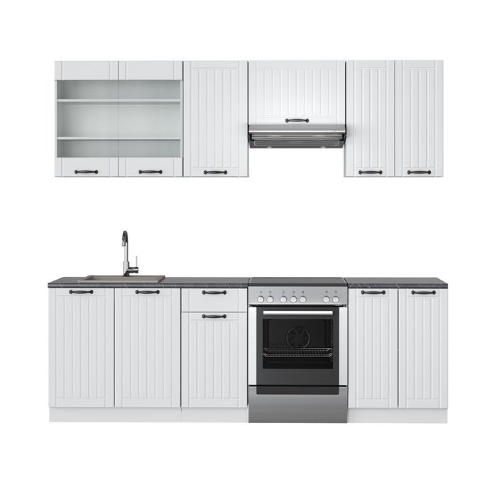 Vicco Cuisine Fame-Line 280cm Anthracite Brillant Blanc