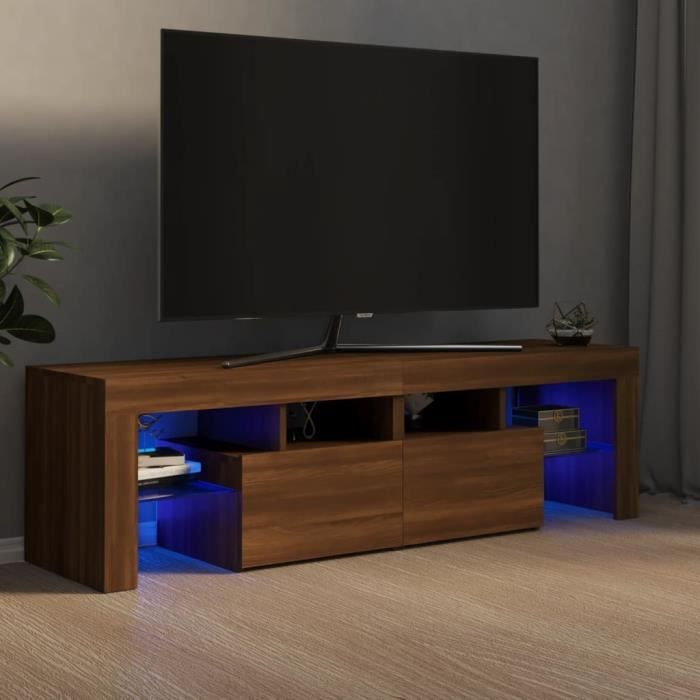 "sale 2024" meuble tv avec lumières led jms - banc tv chêne marron 140x36,5x40 cm 28,kg 7524