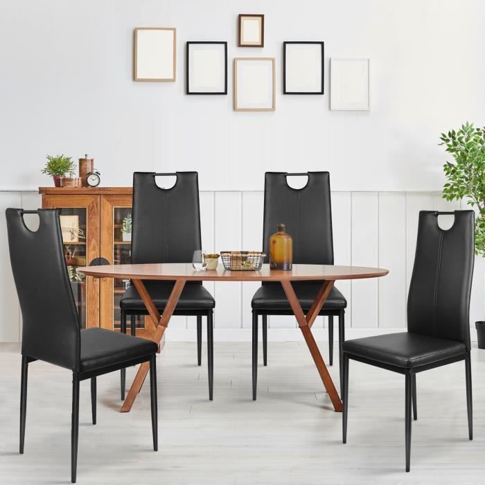 willonin® lot de 4 chaises de cuisine avec dossier à poignée, siège en cuir synthétique pour salle à manger, noir 38x38x96 cm