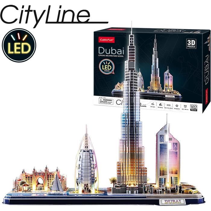 World Brands - City Line Dubai LED Puzzle 3d Enfant Et Adulte Puzzle 3d Cadeau Anniversaire Fille Et Garcon Culture Maquettes