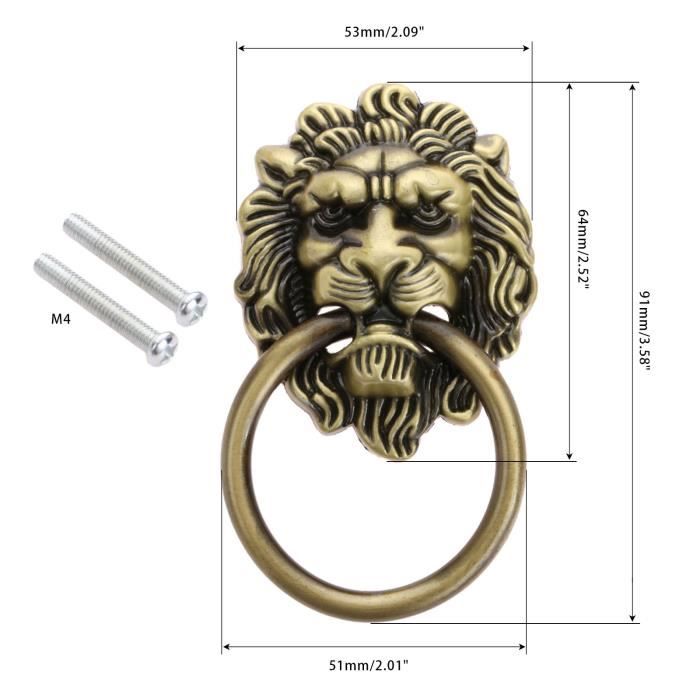 8 Poignées De Tiroir Vintage Tête De Lion En Métal – Anneaux Suspendus, Look Ancien