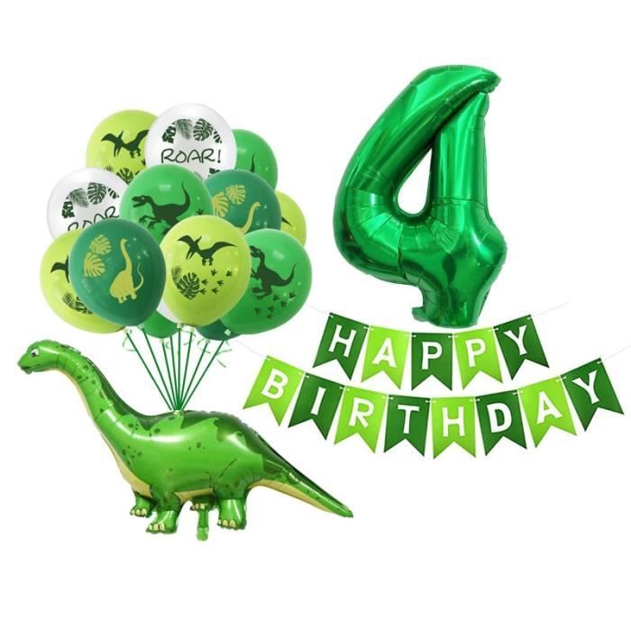4 Ballons De Dinosaure En Latex Banderoles Vertes Joyeux Anniversaire Boules Numerotees Theme De La Periode Jurassique Decorati Cdiscount Maison