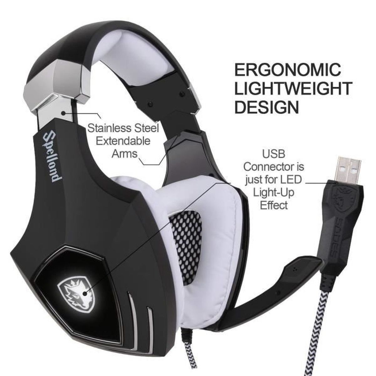 Casque de Jeu USB SADES A60 OMG Ordinateur sur Les Ã©couteurs stÃ©rÃ©o Oreille  avec Microphone Isolant du Bruit LED controle volume - 