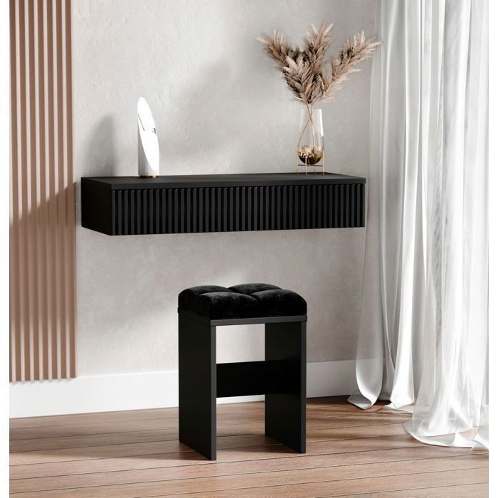Coiffeuse de maquillage moderne avec miroir éclairé, tabouret rembourré
