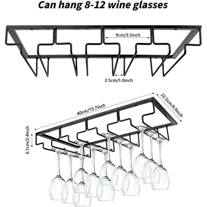 Porte-verres Mural à 3 Rails - Support Pour Calices Gain De Place, Métal Noir, Dimensions 35 X 22,5 Cm - 2
