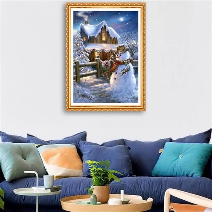 5D Diamond Painting Bonhomme De Neige, DIY Broderie Diamant Painting Kit Complet Noël, Diamond Painting Adulte Bricolage Perle Diamant a Coller Artisanat Peinture Diamant, Decoration Murale 30x40cm