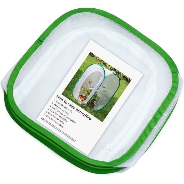 Natudeco Papillon Habitat Cage Insecte Papillon Terrarium Cage à Papillons pour Chenilles avec Porte à Fermeture Éclair Cages à Insectes Volants Accessoire De Serre 16.5x16.5x30.3