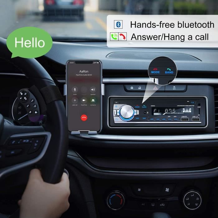 Autoradio Bluetooth RDS - Lifelf - FM/MP3/USB - Télécommande - Main Libre - Compatible IOS/Android (Sans CD)
