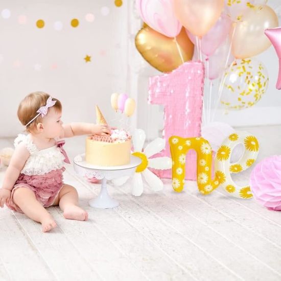 Décoration Ballons 2 Ans Fille – Ballon Marguerite, Lettres Dorées, Rose, Pour Fête D’anniversaire