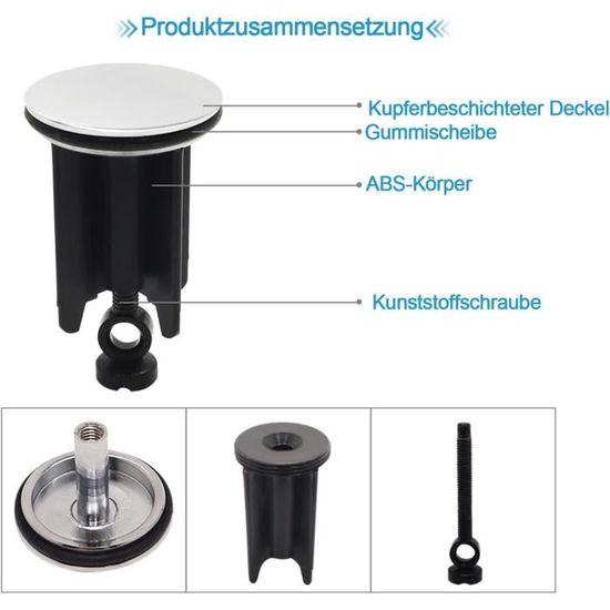 Bächleiouchon de lavabo universel Pop Up – Filtre de vidange en noir Bächleiouchon de lavabo universel Pop Up – Filtre de vidange en noir