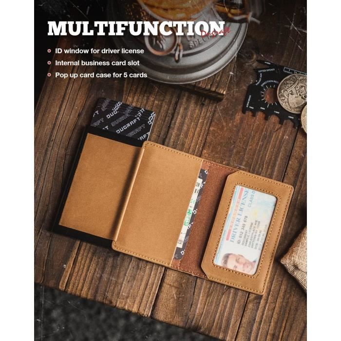 Portefeuille Fin Pour Homme En Cuir Véritable Pomelo Best | Blocage RFID, 7 Cartes + Espèces | Ultra Mince 0.5 Cm, Idéal Voyage