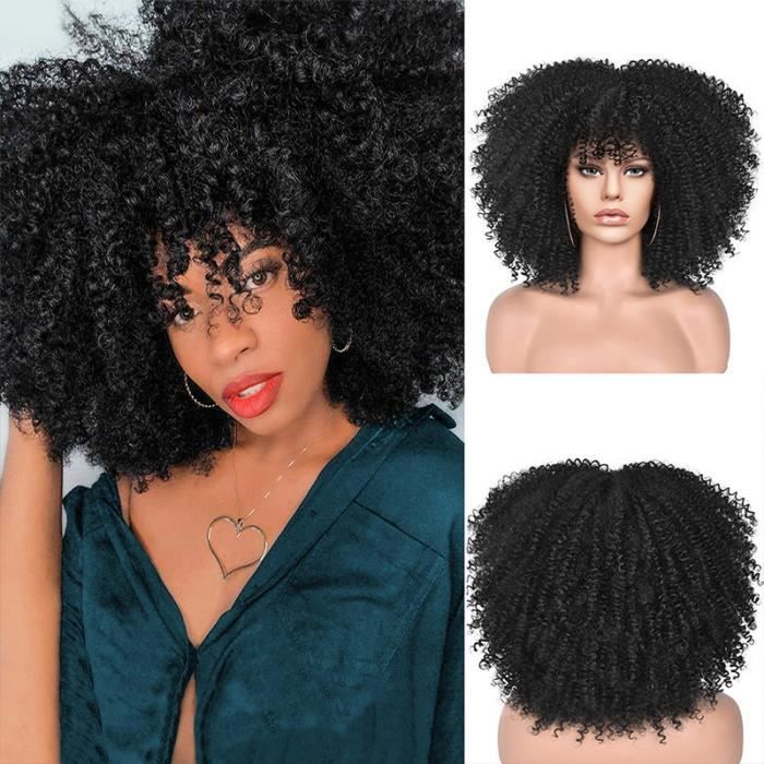 Perruque brune courte afro bresilienne Boucl e avec frange pour