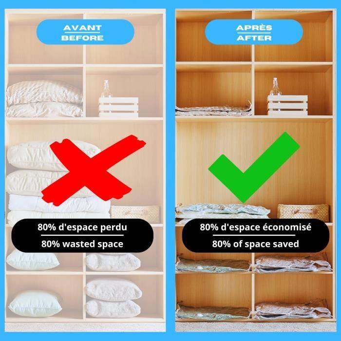 12 Sacs Sous Vide à Rouler - 3 Tailles (50x35, 60x40, 70x50 Cm) - Gain De Place 80% - Sans Aspirateur