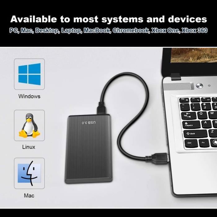 Disque Dur Externe 1To - 2,5po USB 3.0 ultrafin Design métallique HDD  Portable pour Mac, PC, Ordinateur Portable (Noir) 1 : :  Informatique