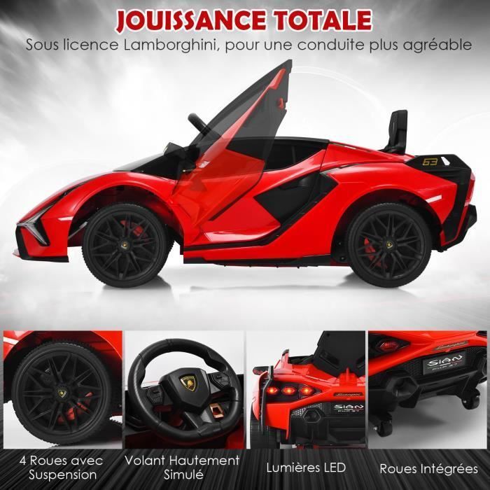 Voiture Électrique Enfant 12V Lamborghini Sian - Télécommande 2,4 GHz, Portes Papillon, Siège Cuir