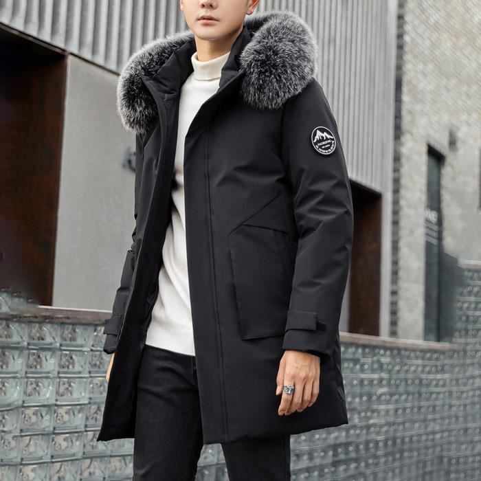 Veste Mi-longue Noir/gris/blanc Avec Capuche - Taille Large (44-48), Occasion Très Bon état