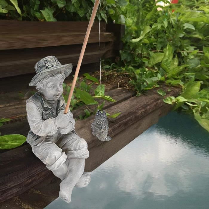 Statue en résine Statue garçon de pêche avec posture assise