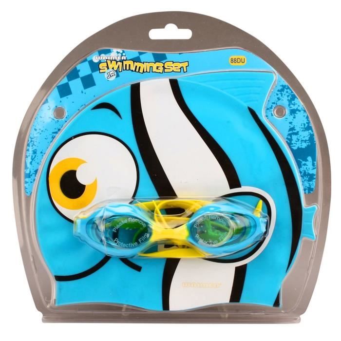 Bonnet de Bain Natation Kit pour Enfants Bonnet de Bain + Lunettes de
