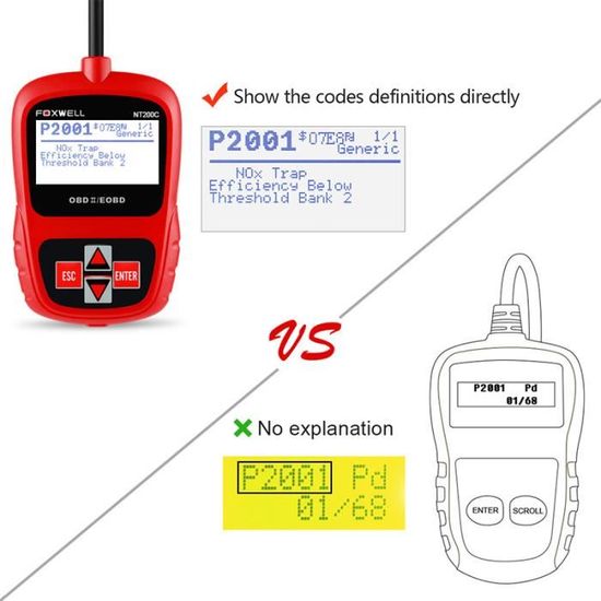 Foxwell Nt204/ OBD2/ Lecteur de code d/éfaut Moteur de voiture de lecteur de code support multi-langues