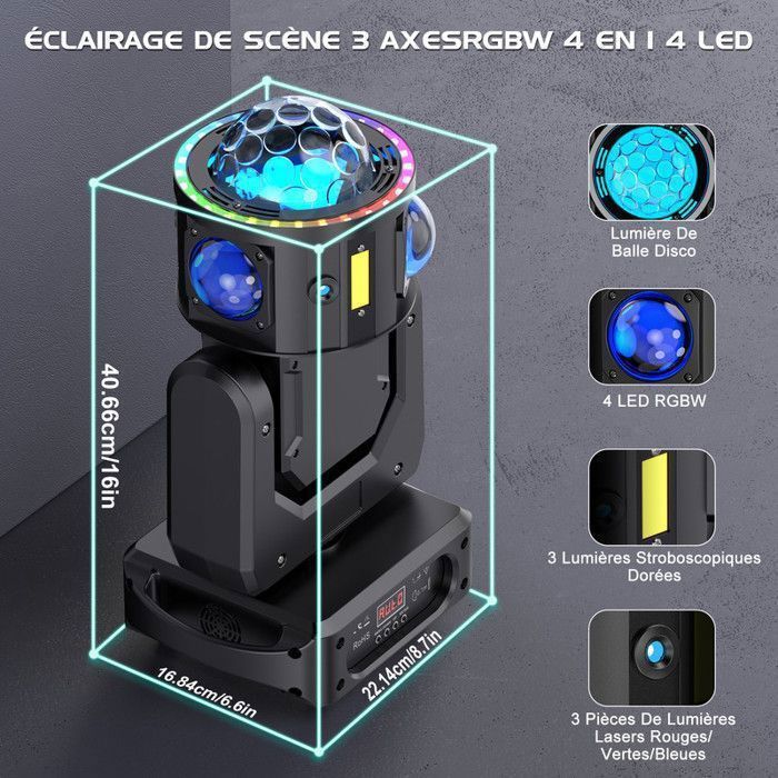 UKing Tête Mobile LED Lyre 7 LED RGBW 120W Lumiere Disco 7 Lumière de