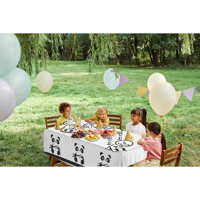 Kit Vaisselle Anniversaire Panda 61 Pièces – Assiettes, Gobelets, Serviettes, Nappe – Thème Panda Pour Enfants Fille Garçon