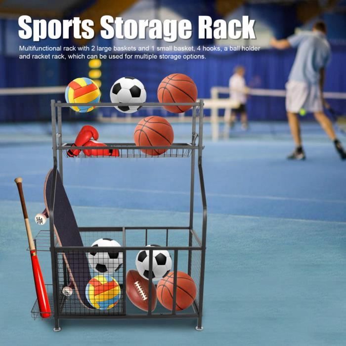 Panier de Stockage de Basket-Ball en fer Support de Stockage de Balle avec  4 crochets Organisateur multifonctionnel B7170 - Cdiscount Sport