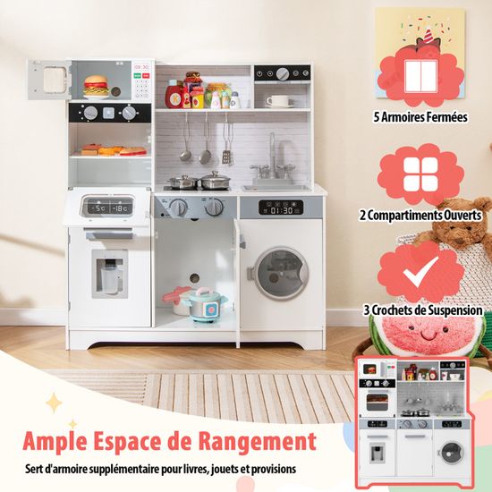 DREAMADE Cuisine Enfants En Bois Avec Four, Micro-ondes, Lave