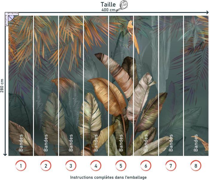 Papier Peint Panoramique 400x280cm 3D Effet style Jungle Tropical ...