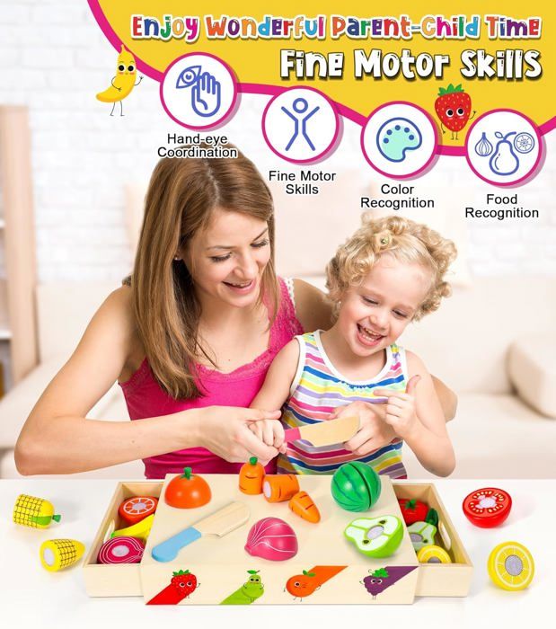 Birshe Jouet Fruits Légumes En Bois - 34 Pièces Cuisine Montessori Pour Enfants 3-5 Ans