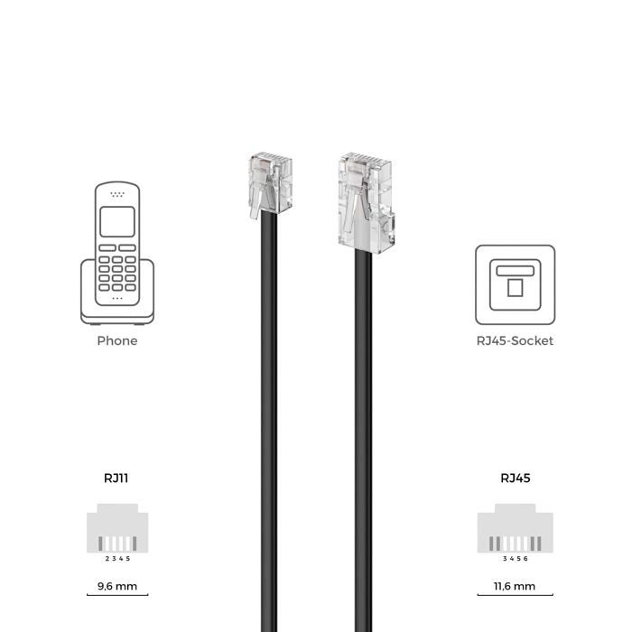 1m Modulaire Câble Téléphonique Plat Prise RJ11 vers Réseau RJ45 Modem ...