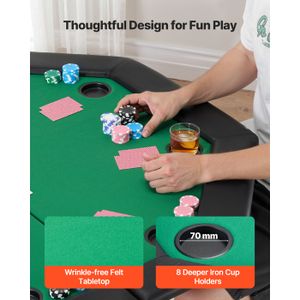 NÉVADA GREEN Poker Table - Folding Legs - Race Track - 10 Players Microfiber Fabric Tabletop Faux Leather Edges