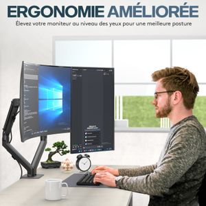 Support De Moniteur Tomostar - Réhausseur D'Écran En Verre Trempé Noir - 120x30x13 Cm - Pour Bureau, PC, TV, Console