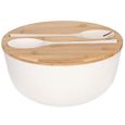 Fibre de bambou Bowl Saladier avec des serveurs Set Couvercle Planche à découper en bambou dégradables pour Fruits de blanc-0