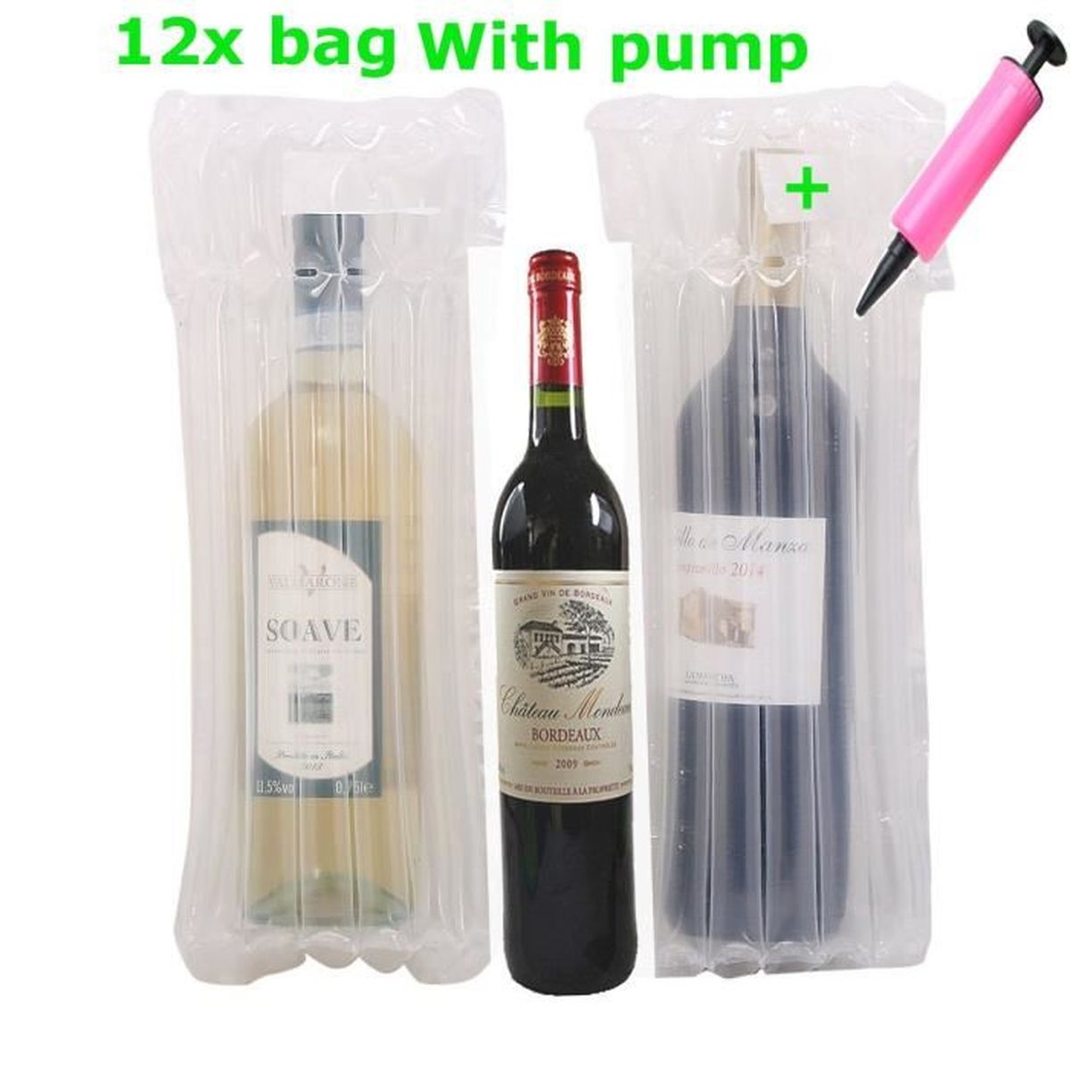 TXVSO Home Sacs à Bulles de Protecteur de Bouteille de vin avec Le Sac Gonflable de Sac Gonflable de Pompe réutilisable pour lemballage et Le Transport des Bouteilles en Verre 10PCS