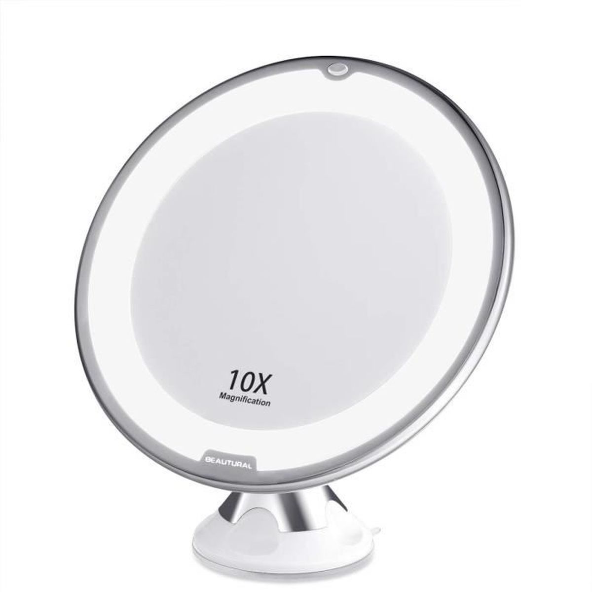Miroir Cosmétique Mural Double Face Pliable Pivotant 10x Grossissement - Noir