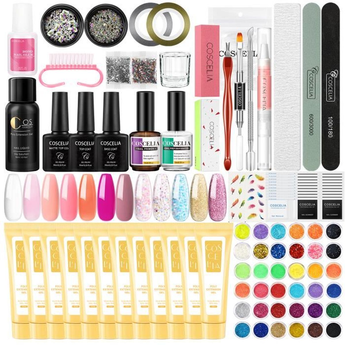 COSCELIA Manucure Kit de 12 Couleurs Poly Gel Extension D'ongles 36 Pot