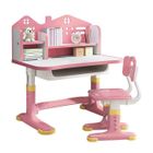 Bureau d'étude pour enfants avec chaises - BIPLUT - Hauteur réglable - panneau de fond Castle - avec tiroir - ROSE