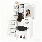 BRAND COIFFEUSE AVEC MIRROR LED - BIPLUT - 6 Tiroirs - Tabouret coussiné - Trois modes d'éclairage - Style Moderne - Blanc - 80x132x36cm