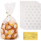 MKISHINE 100pcs Sacs en Cellophane Transparent,Sachet Bonbons Sachets-Cadeaux en Cellophane Sachet pour Biscuit Sac avec Liens Torsadés