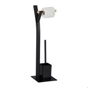 Relaxdays Support WC Mobile Avec Support Téléphone - Porte Rouleau, Brosse Et Support - 80x30x20 Cm - Noir Et Naturel