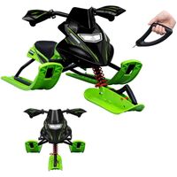 Luge Enfant, Snowracer en Acier, Volant, Frein, Siège en PU, Corde de Remorquage Auto-rétractable, Noir+Vert